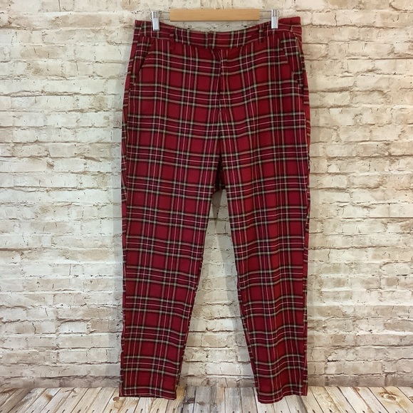 Hot Topic Pants - Hot Topic Red Plaid Tartan Elastic Waist Pants 14